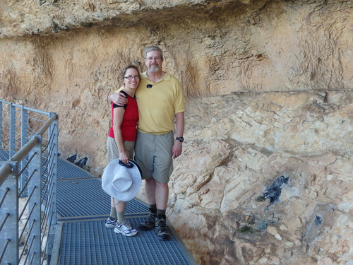 Terry and Dennis Struck at the Rock face of Cueva Remigia's Petroglyphs (Word Heritage Site), at La Montabanna, del Maestra, Val&egrave;ncia Community (State), Spain.